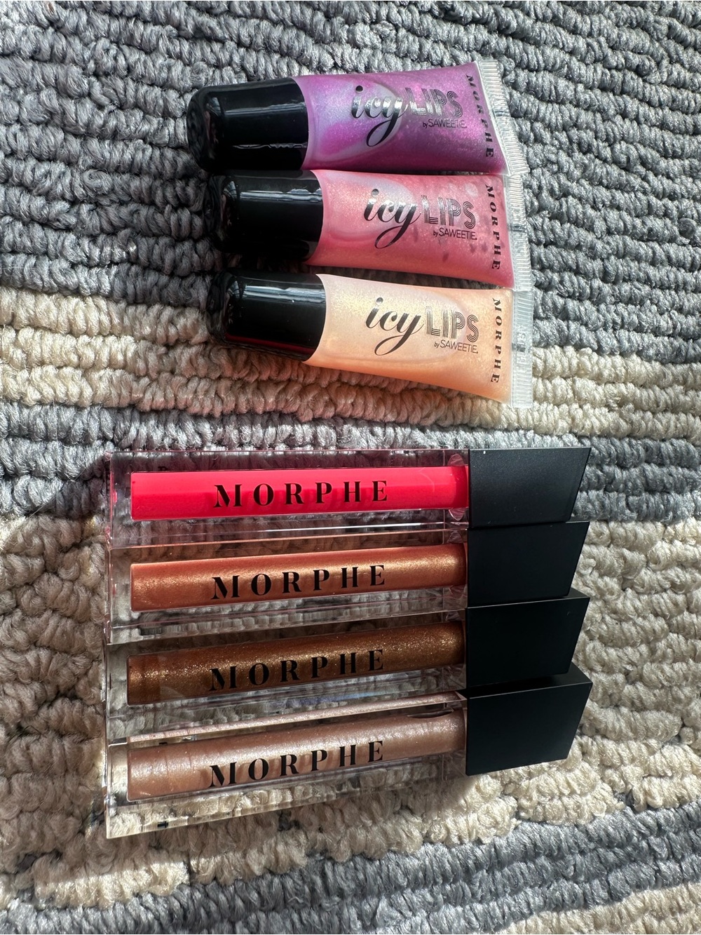 Morphe Lip Gloss & Icy Lips Set — Pink, Purple, Peach, Coral, Gold, Bronze, Nude